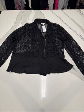 Truth & Style Black Eyelet Zip Floaty Peplum Moto Jacket NWT Sz1X